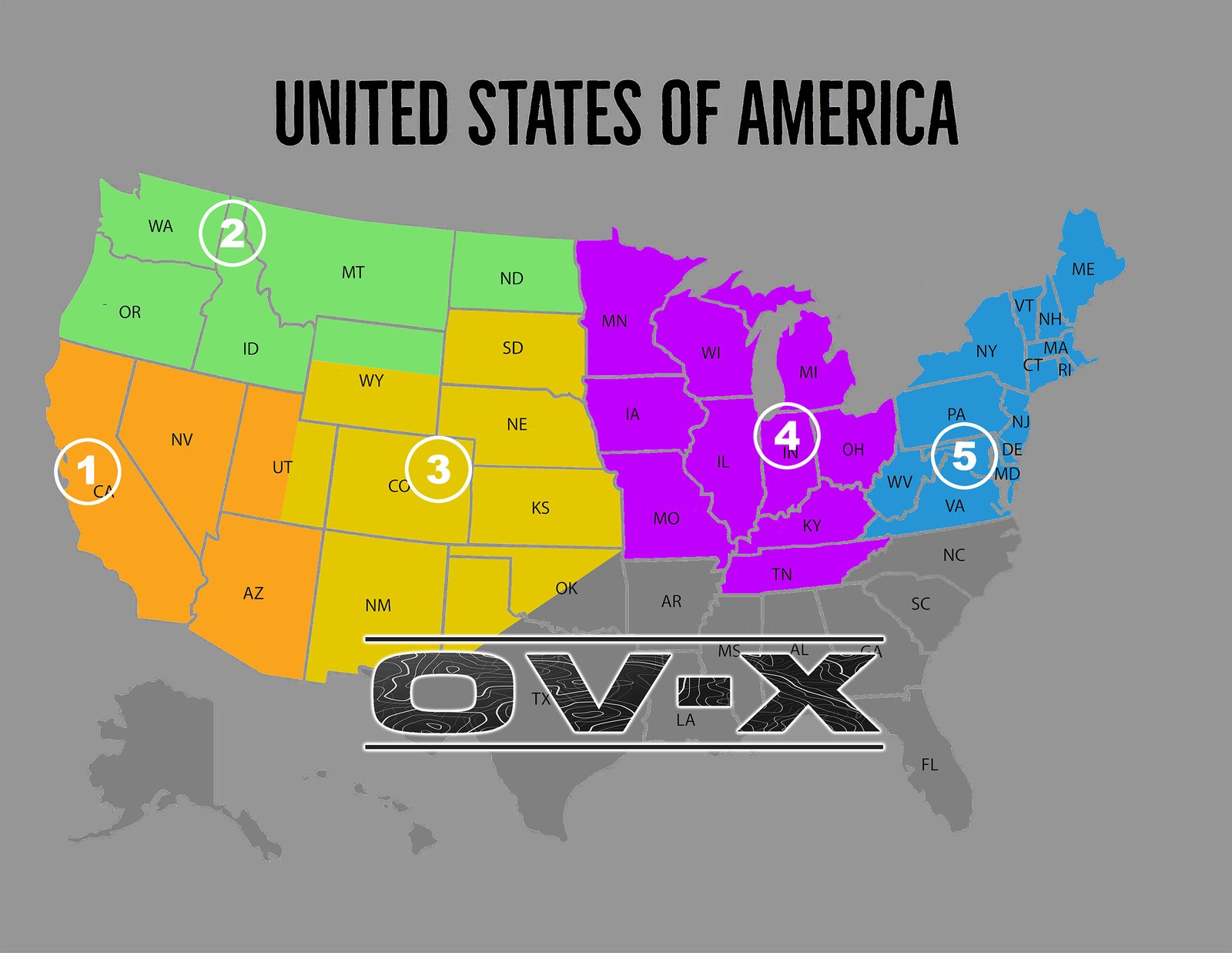 OV-X dealer location map with numbered markers
